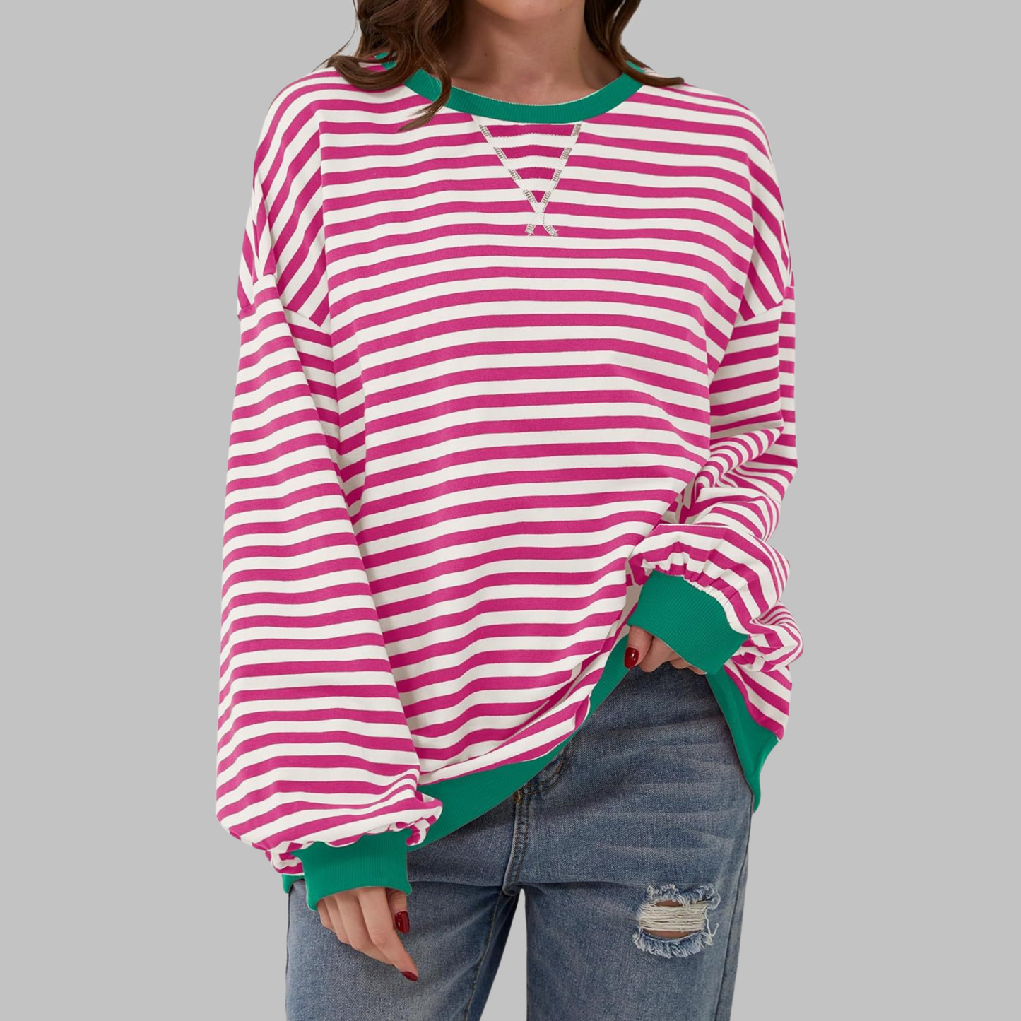 Carly | Women's Striped Crewneck Long Sleeve Oversized Sweatshirt – Striped, Long Sleeve
