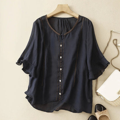 Ivy | Women's Pattern Ruffle Sleeve Blouse – Ruffle Detail, Casual