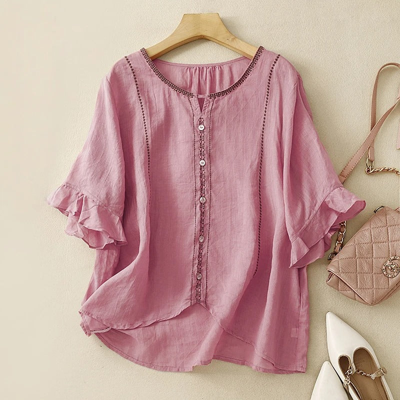 Ivy | Women's Pattern Ruffle Sleeve Blouse – Ruffle Detail, Casual