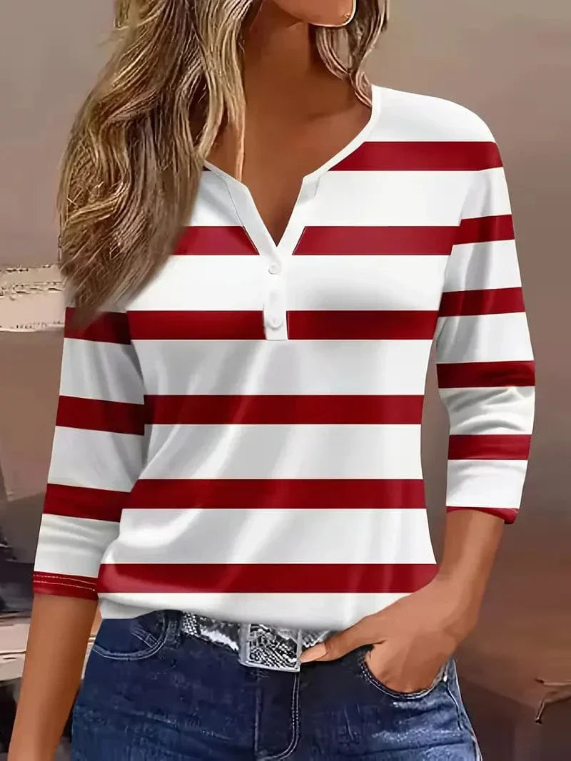Lily | Women's Striped V-Neck Top – Striped, V-Neck