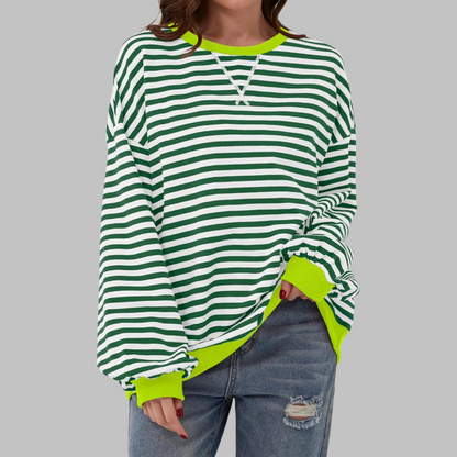 Carly | Women's Striped Crewneck Long Sleeve Oversized Sweatshirt – Striped, Long Sleeve