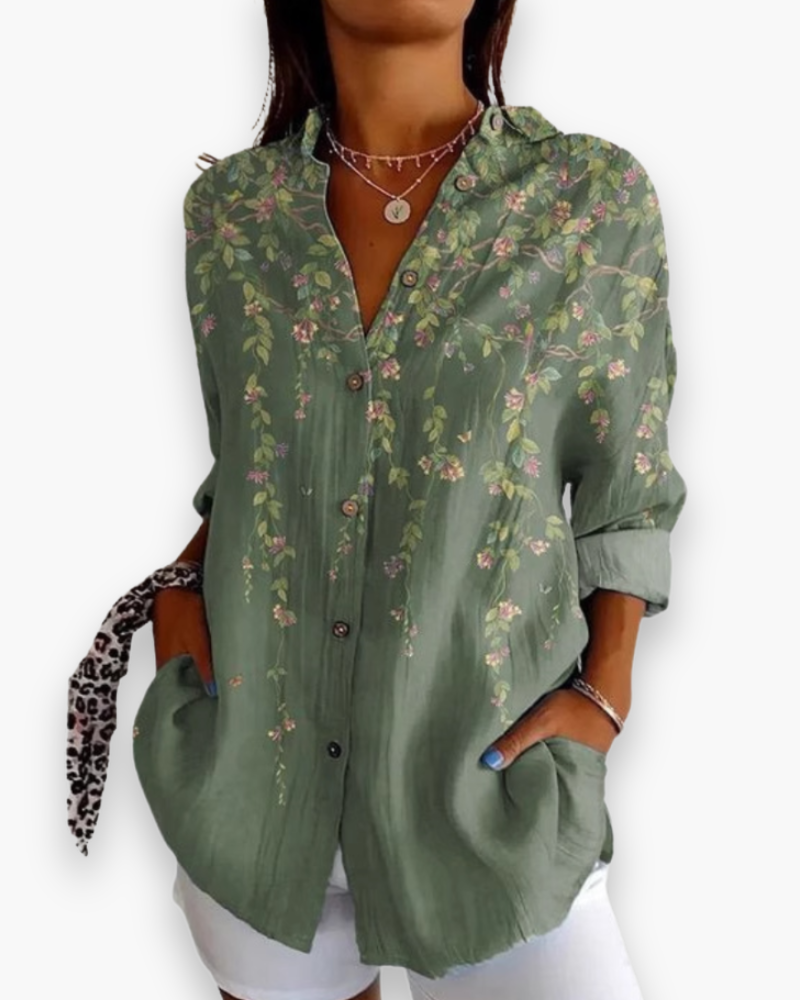 Mariana | Women's Floral Print Button-Down Blouse with 3/4 Sleeves – Floral Print, Casual