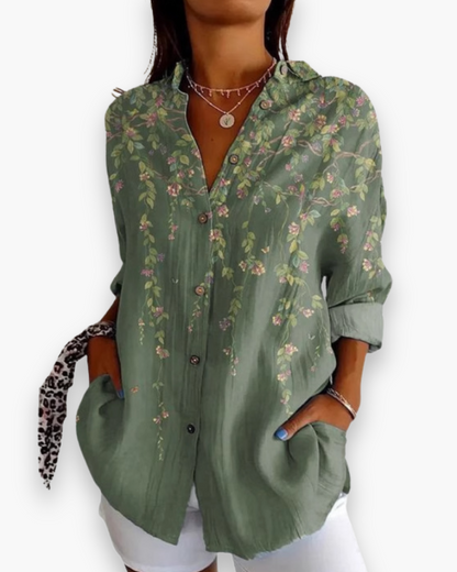 Mariana | Women's Floral Print Button-Down Blouse with 3/4 Sleeves – Floral Print, Casual