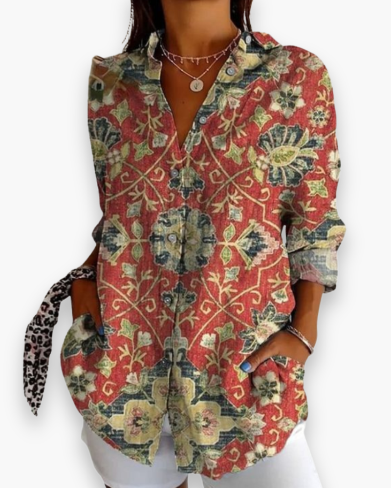 Mariana | Women's Floral Print Button-Down Blouse with 3/4 Sleeves – Floral Print, Casual