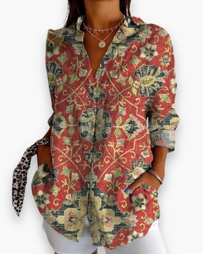 Mariana | Women's Floral Print Button-Down Blouse with 3/4 Sleeves – Floral Print, Casual