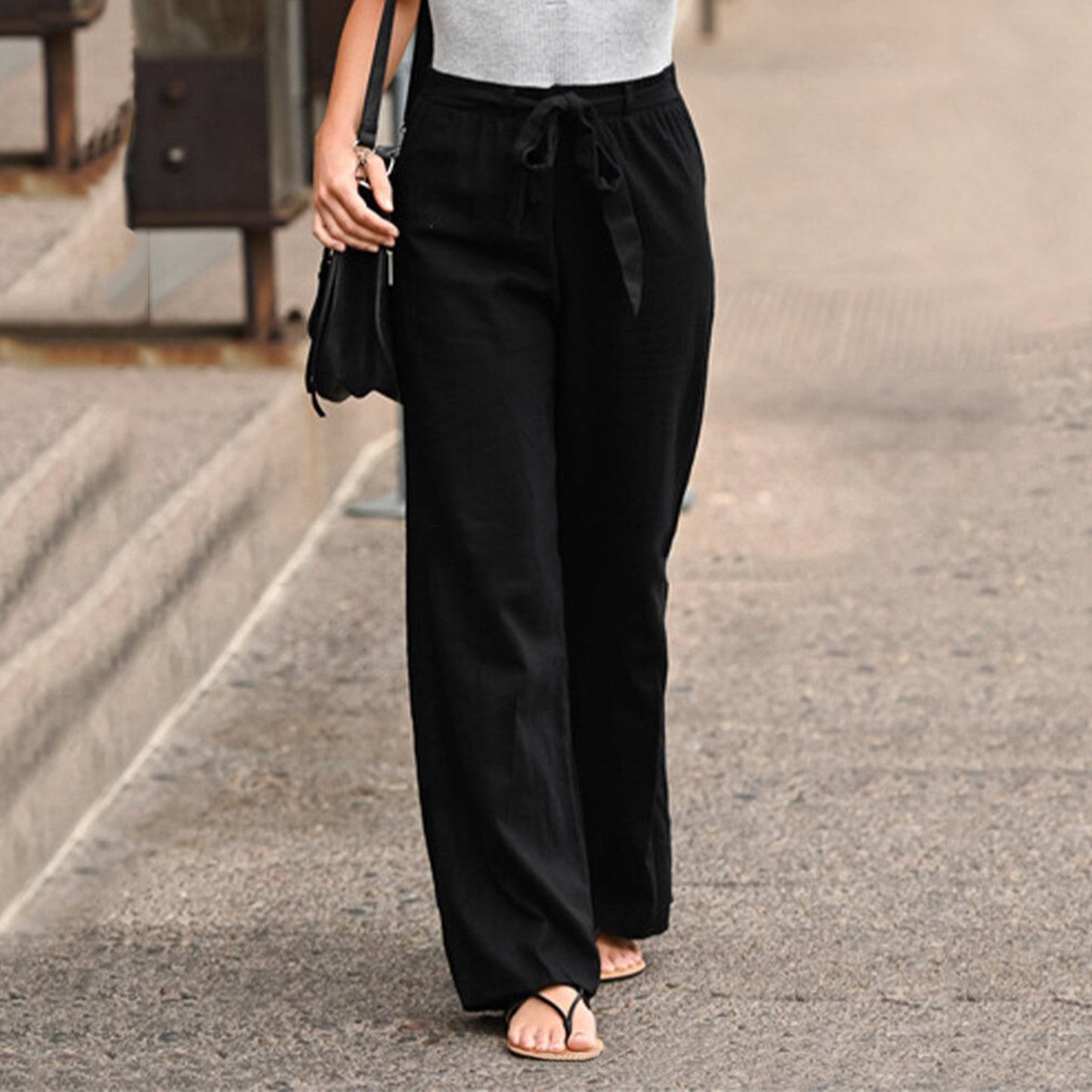 Shirley | Women's Wide Leg Pants Drawstring High Waist Casual