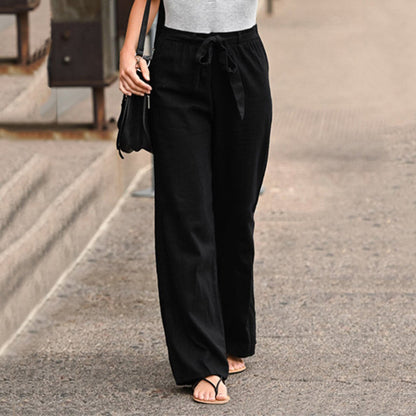 Shirley | Women's Wide Leg Pants Drawstring High Waist Casual
