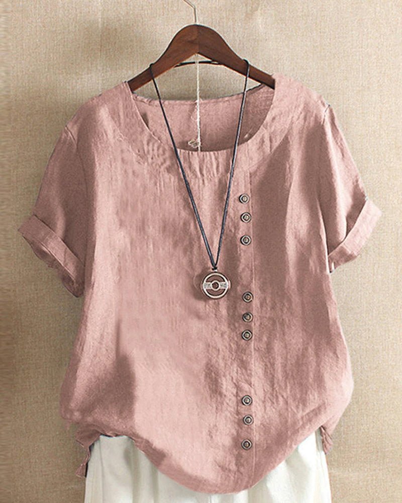 Lily | Women's Button Front Crew Neck Short Sleeve Casual Top – Short Sleeve, Casual