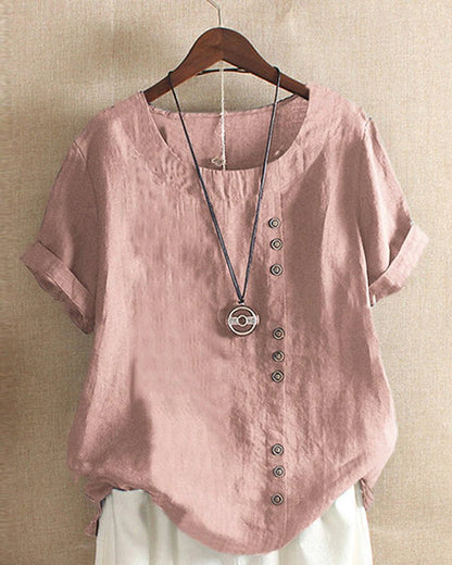Lily | Women's Button Front Crew Neck Short Sleeve Casual Top – Short Sleeve, Casual