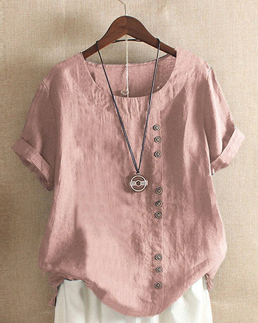 Lily | Women's Button Front Crew Neck Short Sleeve Casual Top – Short Sleeve, Casual