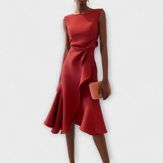 Barbara | Women's Draped Asymmetric Midi Dress – Midi, Asymmetric Hem