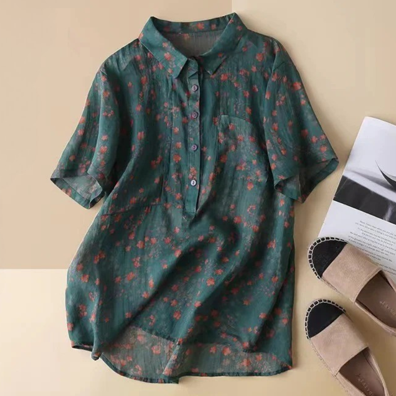 Coral | Women's Floral Half-Placket Shirt – Floral Print, Classic
