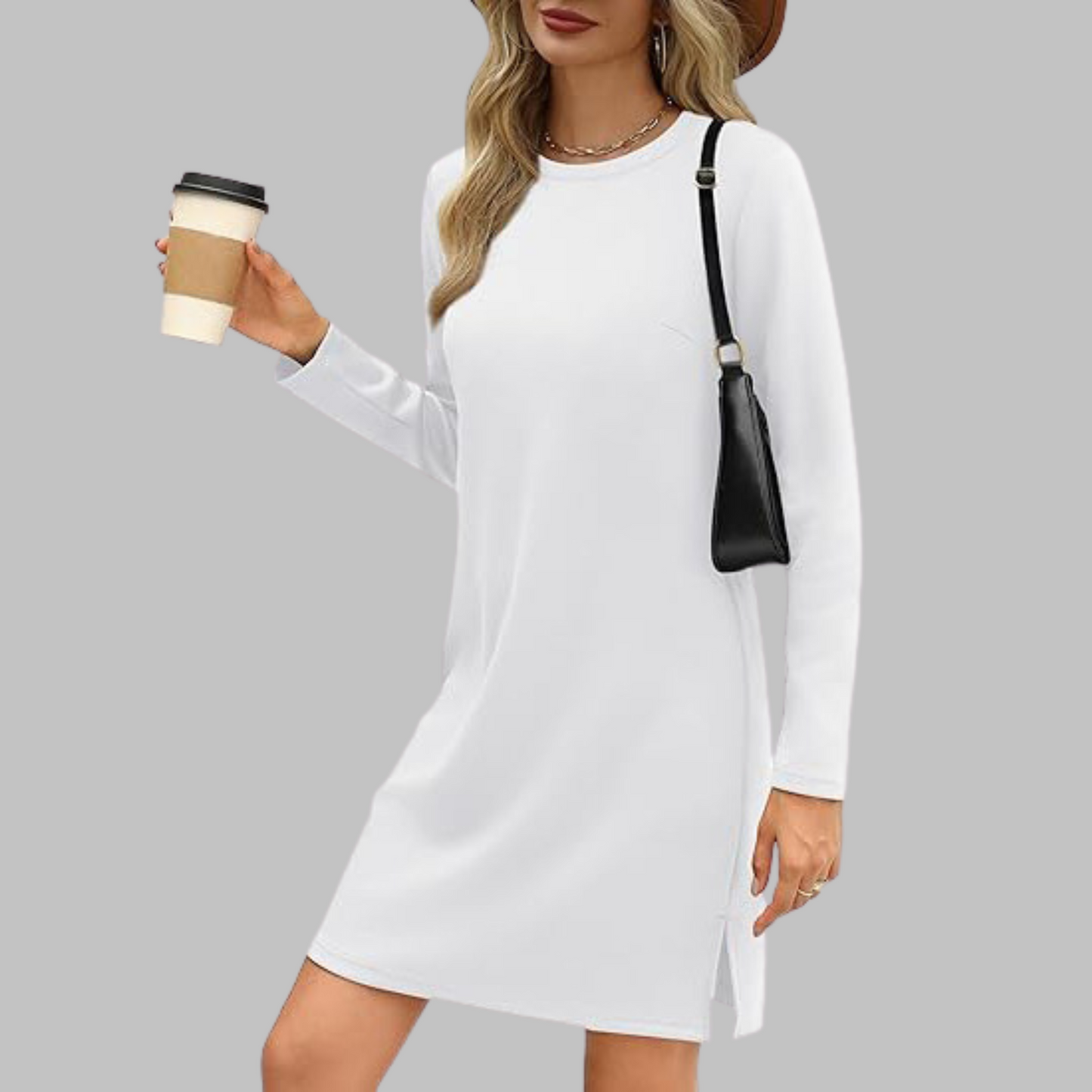 Nora | Women's Comfortable Long Sleeve Round Neck Dress – Long Sleeve