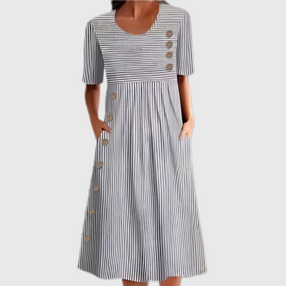 Connie | Women's Striped Midi Dress With Buttons – Midi, Striped