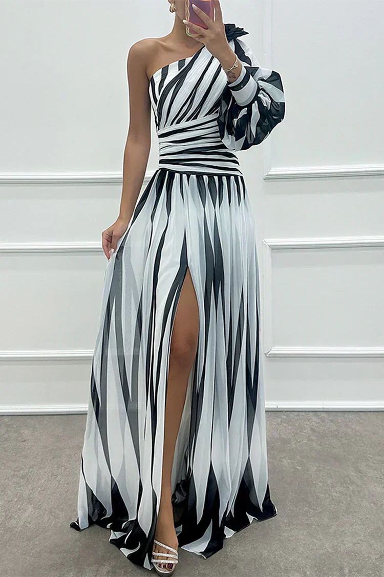 Anneliese | Women's Elegant Striped One Shoulder Maxi Dress