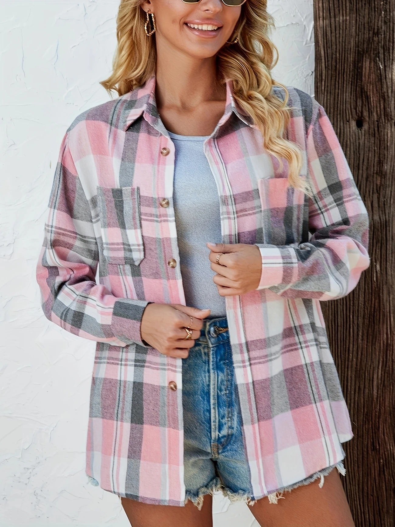 Frances | Women's Oversized Plaid Flannel Button-Down Shirt – Classic