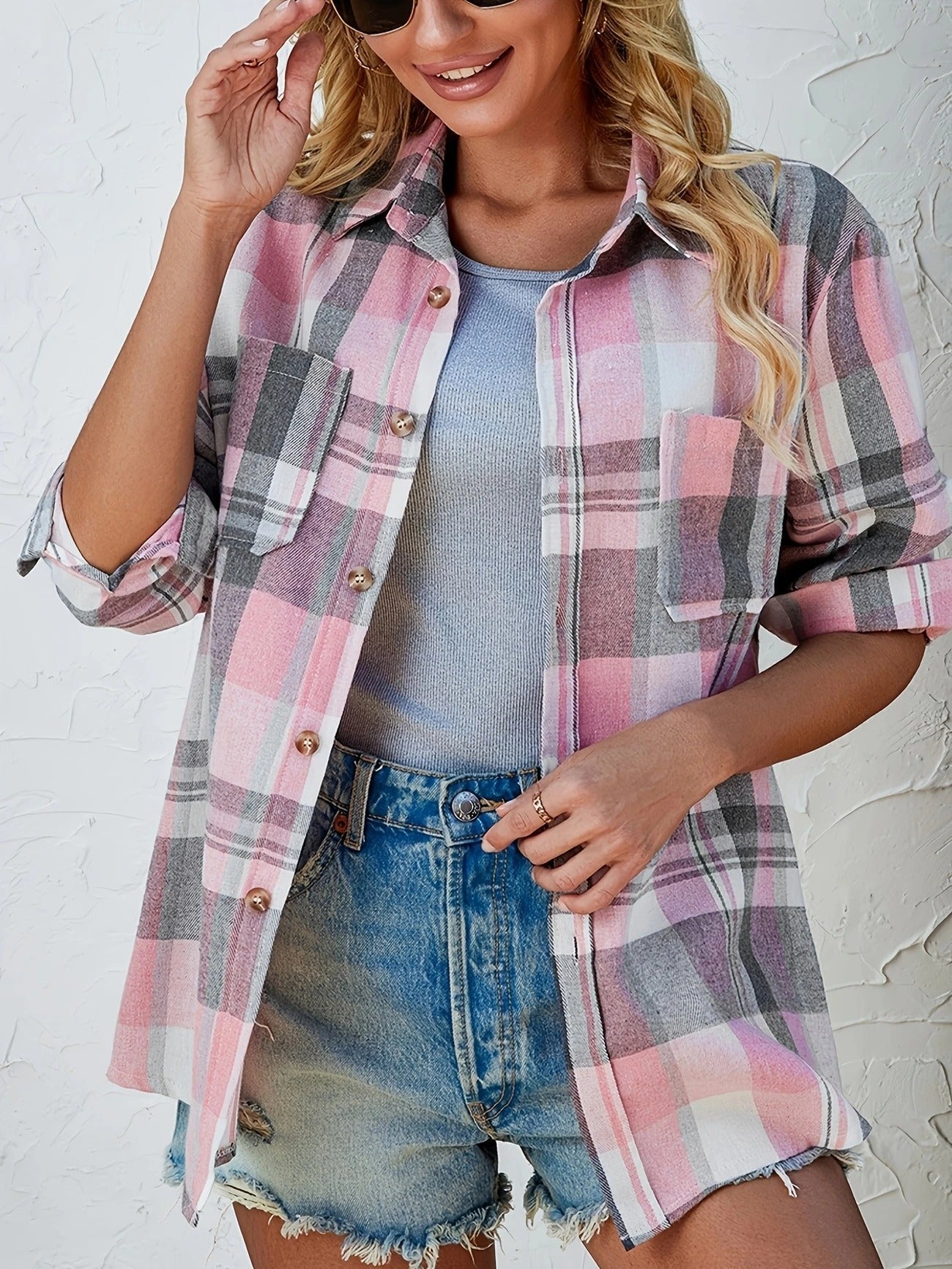 Frances | Women's Oversized Plaid Flannel Button-Down Shirt – Classic