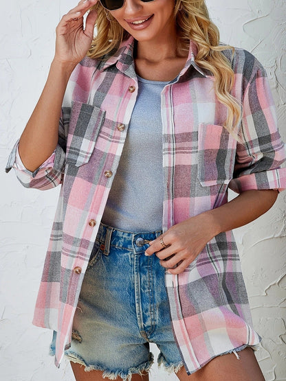 Frances | Women's Oversized Plaid Flannel Button-Down Shirt – Classic