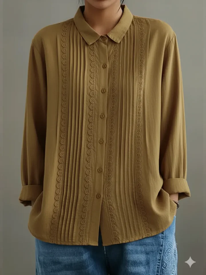 Barrel | Women's Lace Trim Button-Up Long Sleeve Blouse – Lace Detail