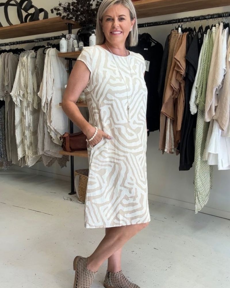 DuoChic | Women's Summer Dress with Round Neck and Elegant Print – Elegant, Summer