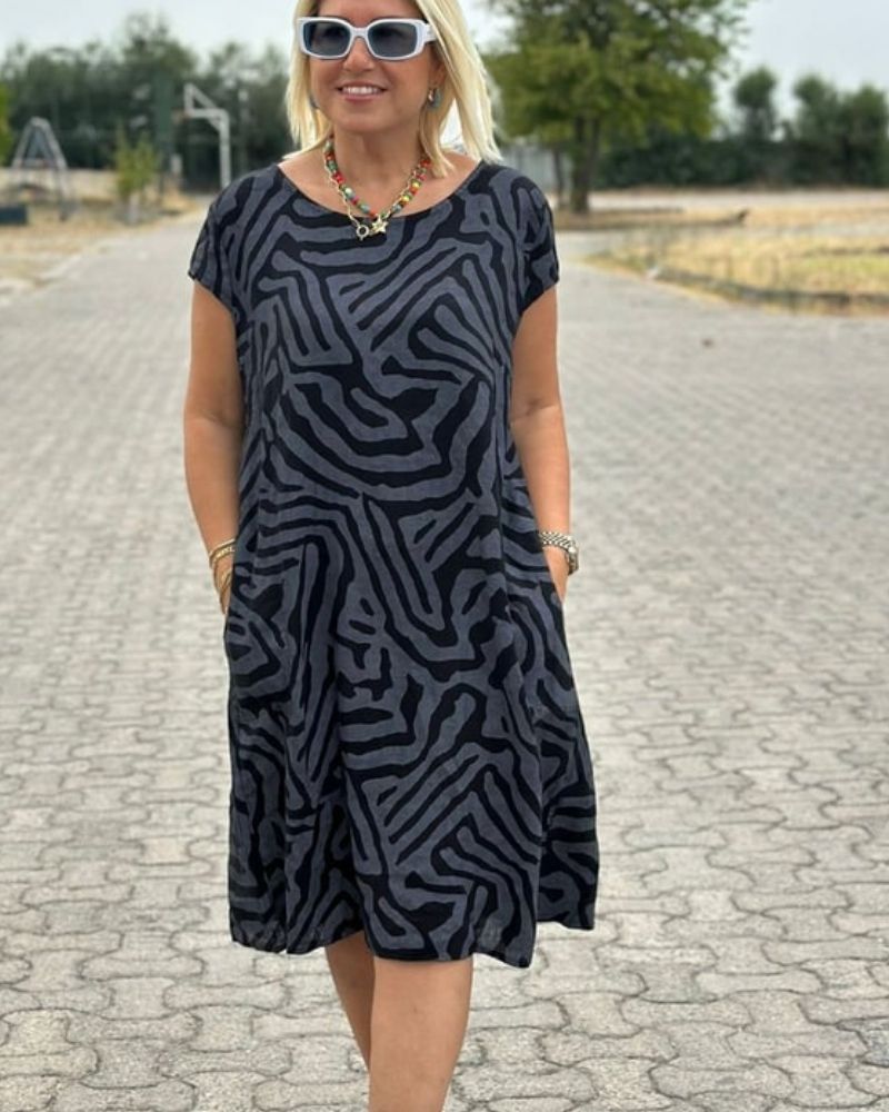 DuoChic | Women's Summer Dress with Round Neck and Elegant Print – Elegant, Summer