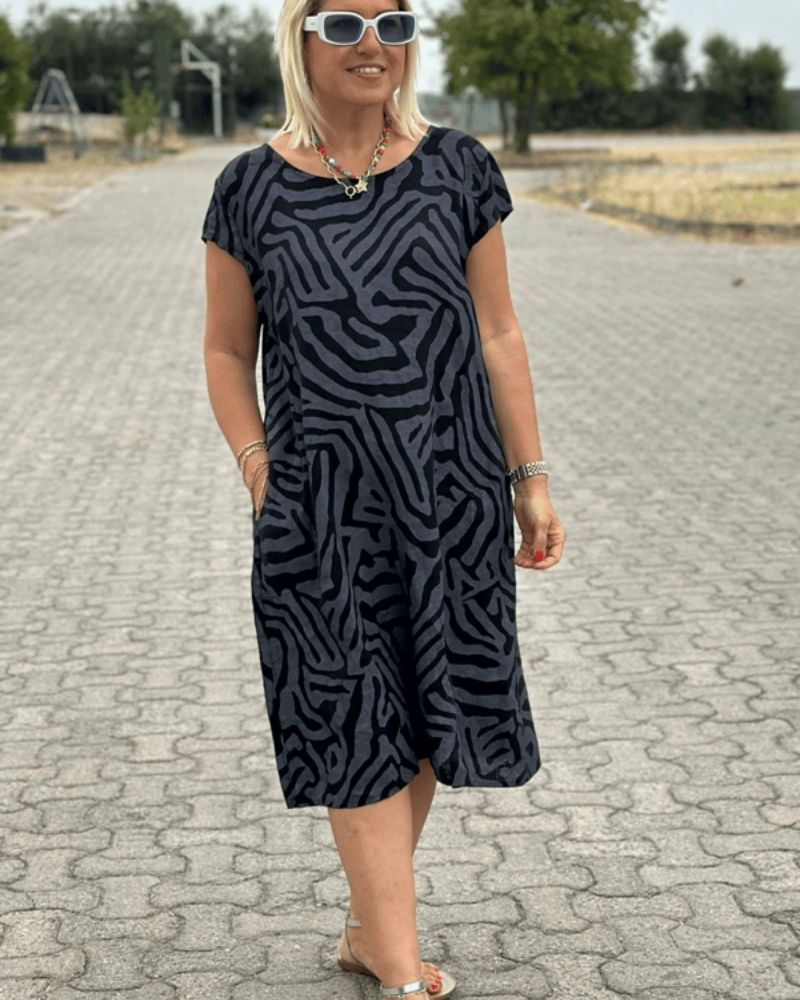DuoChic | Women's Summer Dress with Round Neck and Elegant Print – Elegant, Summer