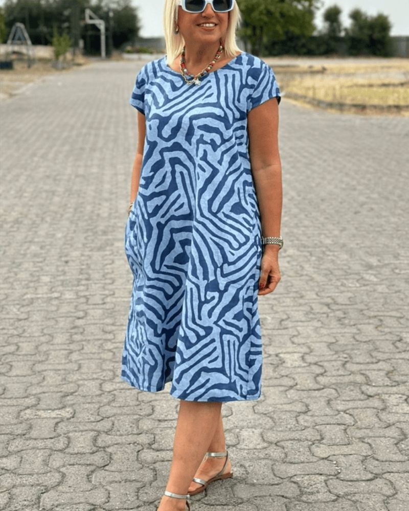 DuoChic | Women's Summer Dress with Round Neck and Elegant Print – Elegant, Summer