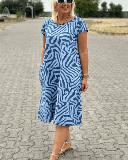 DuoChic | Women's Summer Dress with Round Neck and Elegant Print – Elegant, Summer