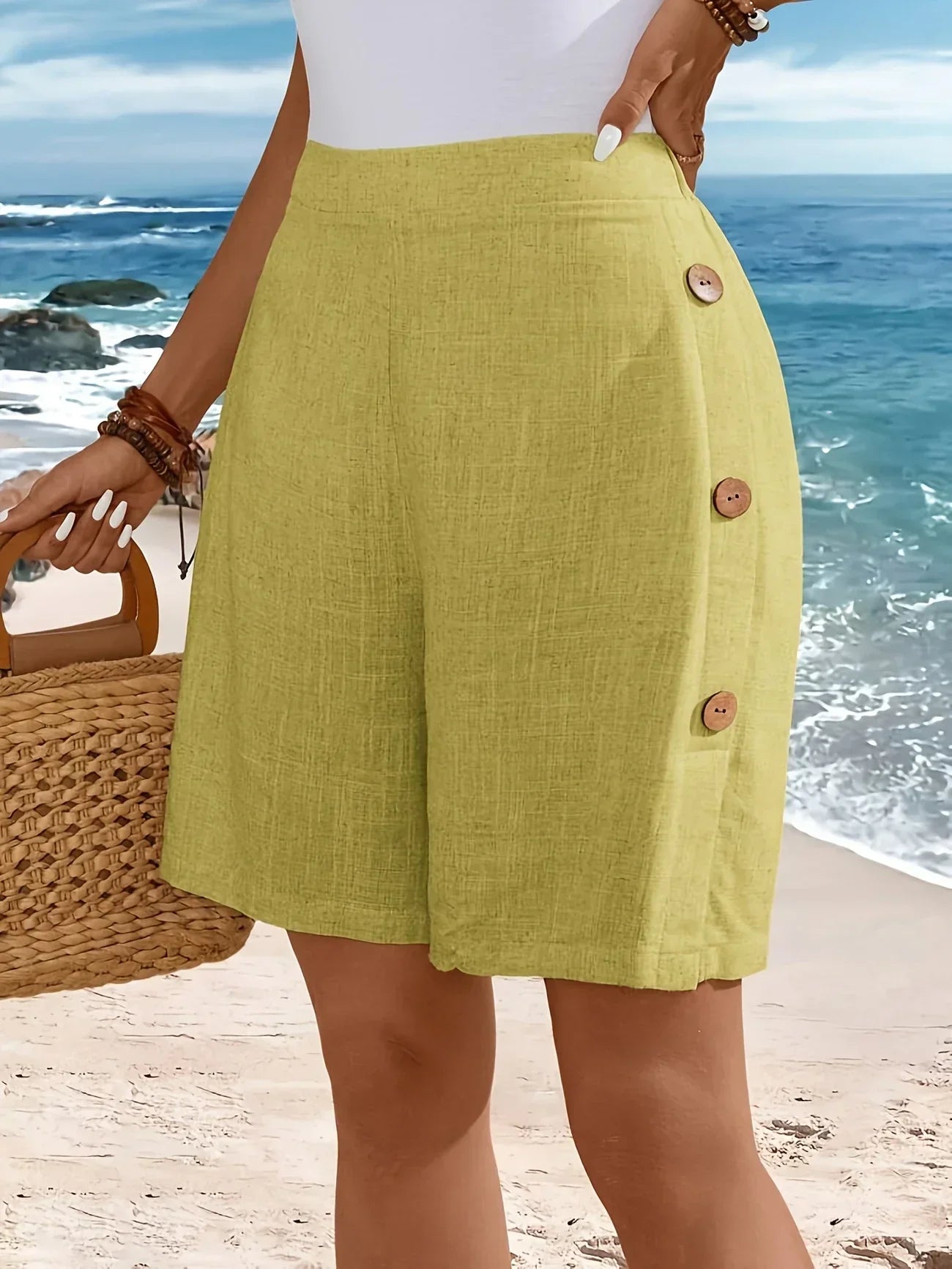 Heather | Women's Comfortable Shorts With Buttons