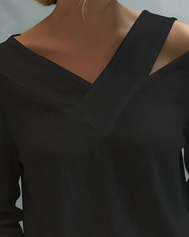 Daisy | Women's Asymmetric V-Neck Long Sleeve Top – Asymmetric Hem, V-Neck