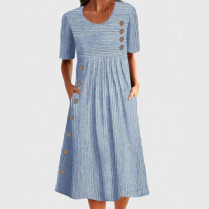 Connie | Women's Striped Midi Dress With Buttons – Midi, Striped