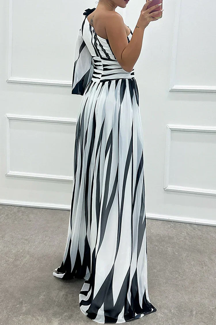 Anneliese | Women's Elegant Striped One Shoulder Maxi Dress