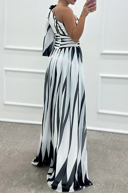Anneliese | Women's Elegant Striped One Shoulder Maxi Dress