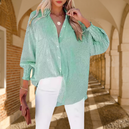 Kisha | Women's Striped Oversized Button-Down Shirt Long Sleeve – Striped, Long Sleeve