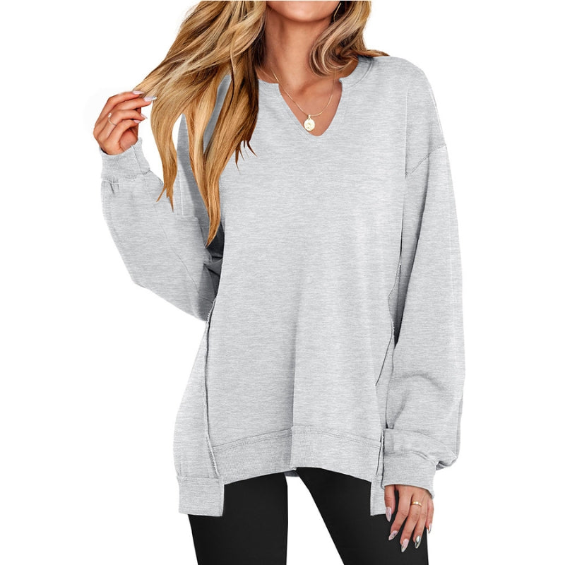 Tina | Women's Oversized V-Neck Sweatshirt Tunic Long Sleeve – V-Neck, Long Sleeve