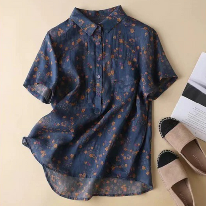 Coral | Women's Floral Half-Placket Shirt – Floral Print, Classic