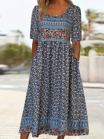Anita | Women's Dress with Bohemian Print and Round Neckline