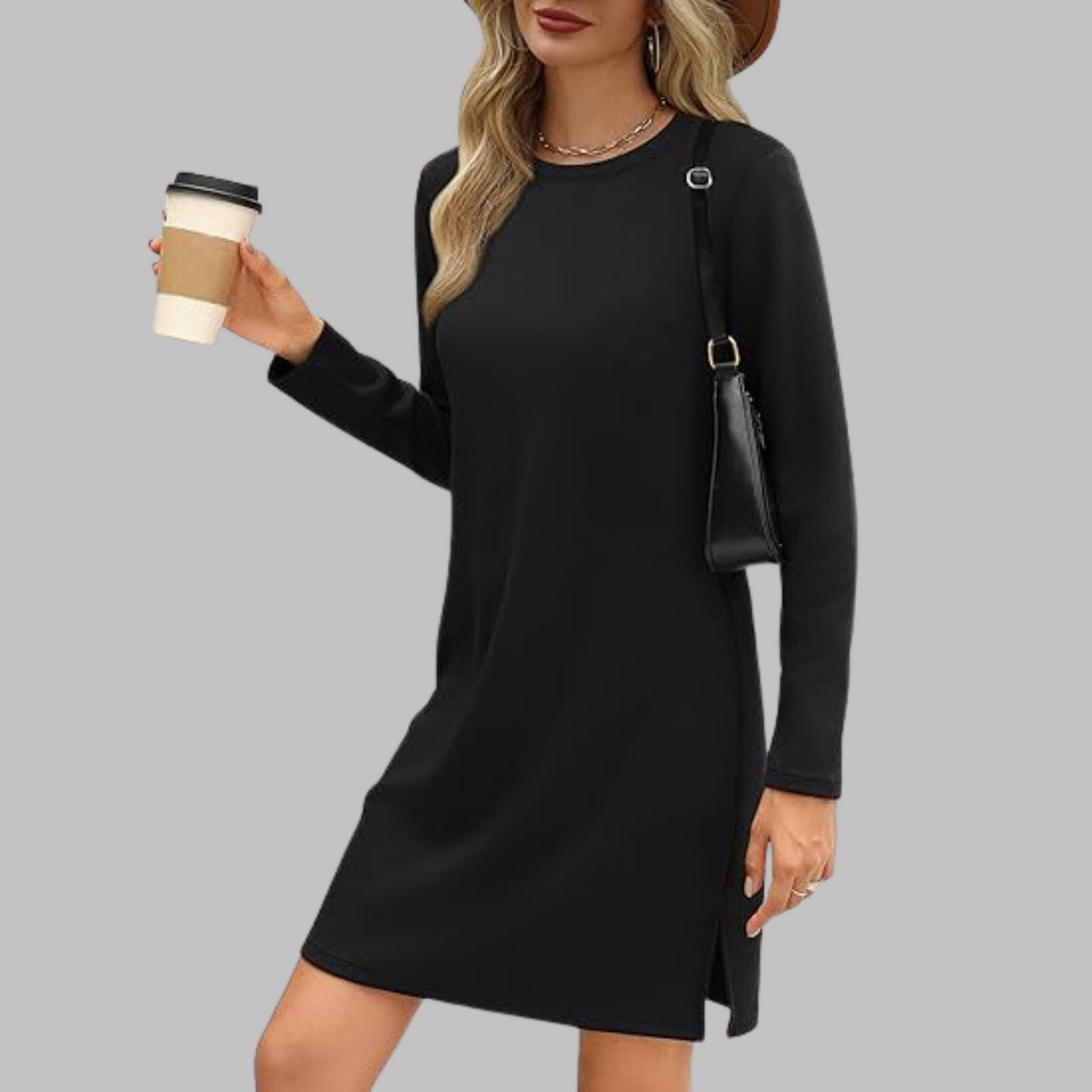 Nora | Women's Comfortable Long Sleeve Round Neck Dress – Long Sleeve