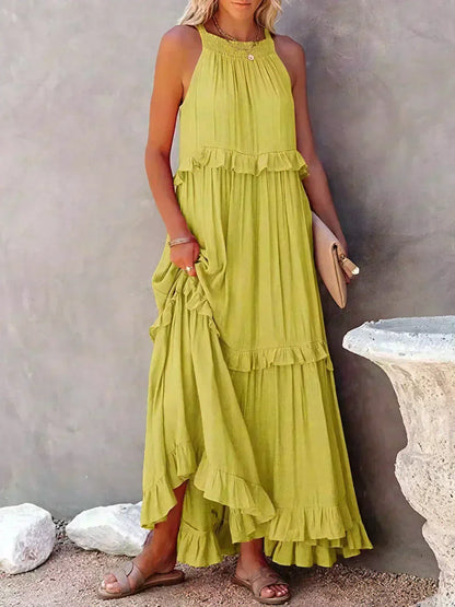 Vera | Women's Elegant Sleeveless Dress with Ruffles – Sleeveless, Ruffle Detail