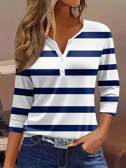 Lily | Women's Striped V-Neck Top – Striped, V-Neck