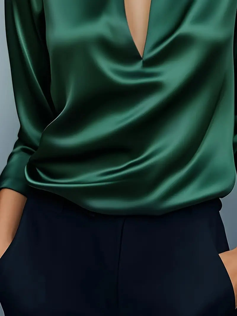 Kathy | Women's Premium V-Neck Satin Blouse – V-Neck, Satin