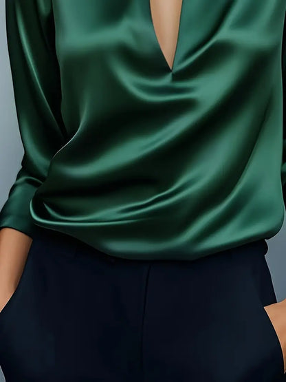 Kathy | Women's Premium V-Neck Satin Blouse – V-Neck, Satin