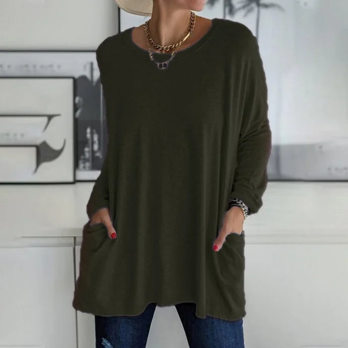 Erin | Women's Oversized Long Sleeve Tunic Top with Pockets – Long Sleeve