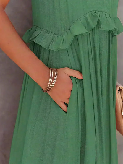 Vera | Women's Elegant Sleeveless Dress with Ruffles – Sleeveless, Ruffle Detail