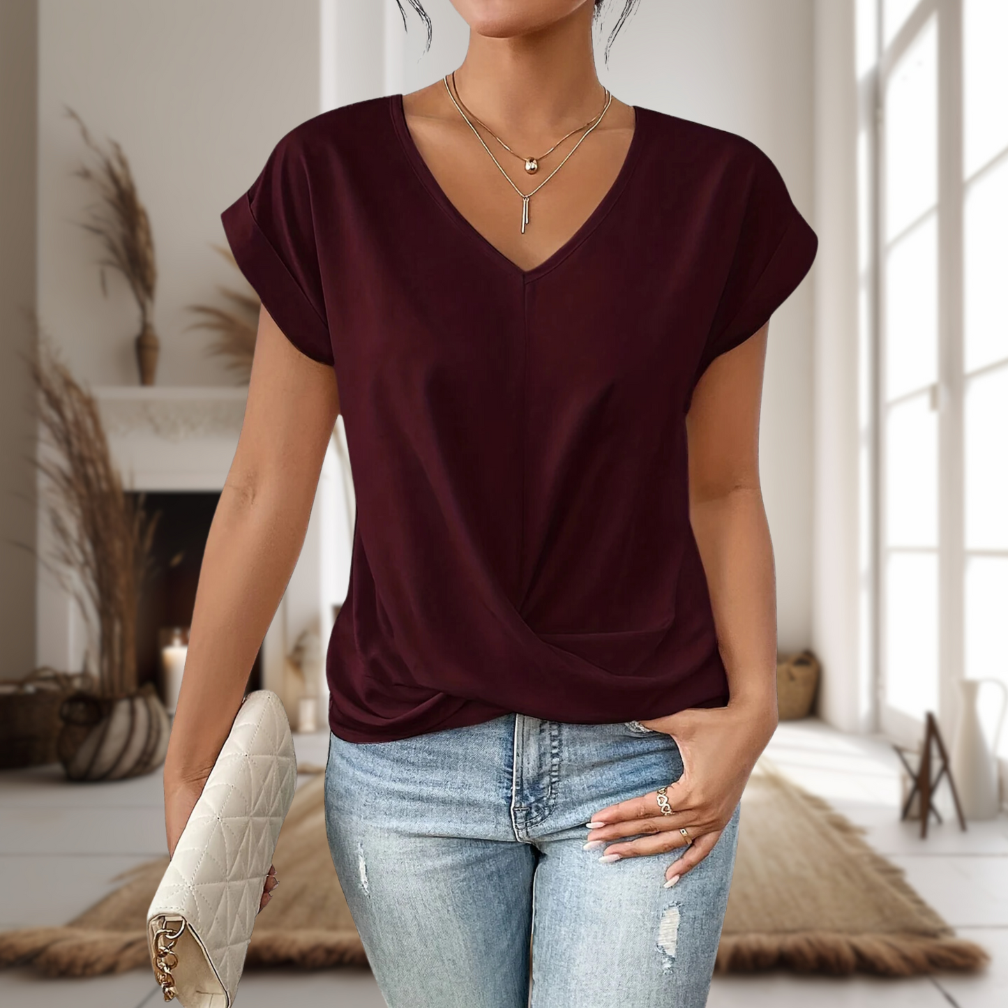 Rosé | Women's Casual Sweetheart Neck T-Shirt – Casual, Classic