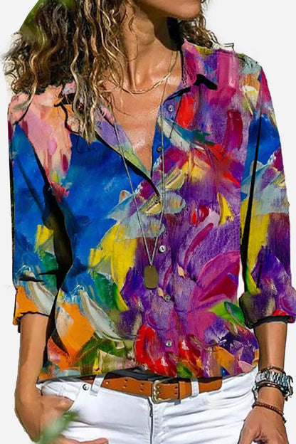 Kelli | Women's Colorful Striped Button-Down Long Sleeve Shirt – Striped, Long Sleeve