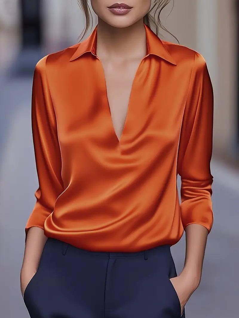 Kathy | Women's Premium V-Neck Satin Blouse – V-Neck, Satin