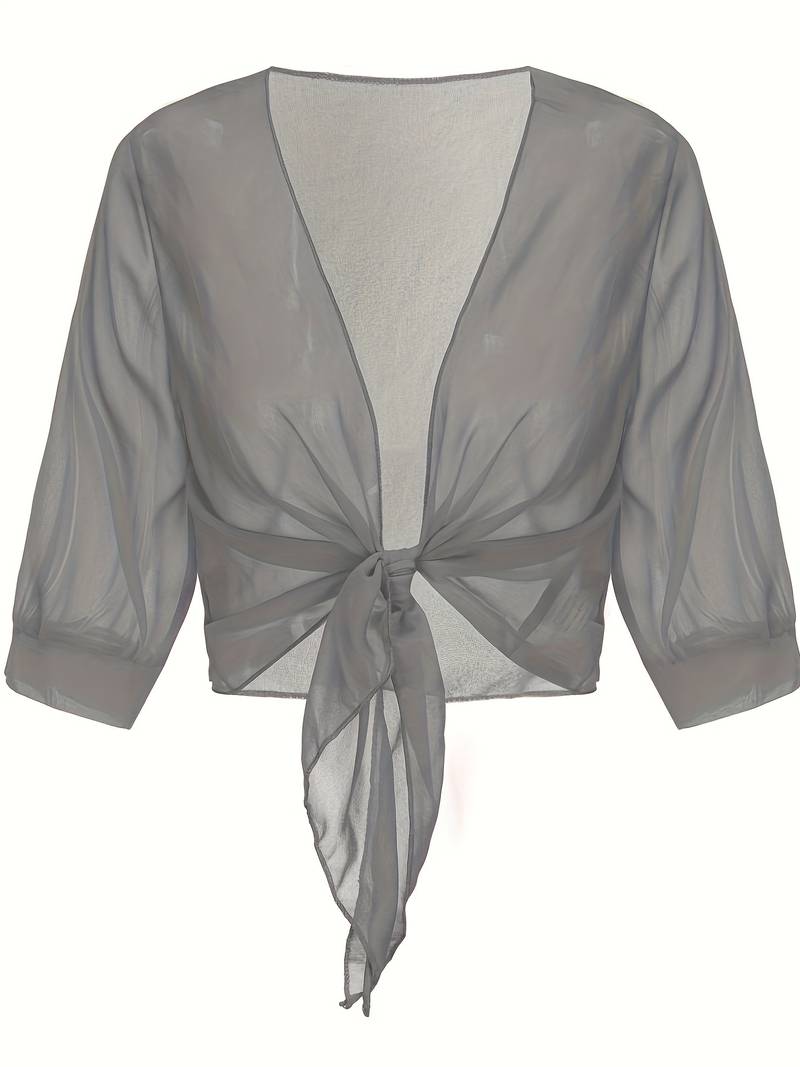 Brenda | Women's Sheer Tie Front Cardigan Open Front Cover Up – Layering