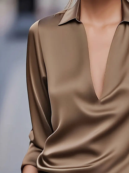Kathy | Women's Premium V-Neck Satin Blouse – V-Neck, Satin
