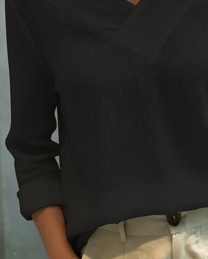 Daisy | Women's Asymmetric V-Neck Long Sleeve Top – Asymmetric Hem, V-Neck